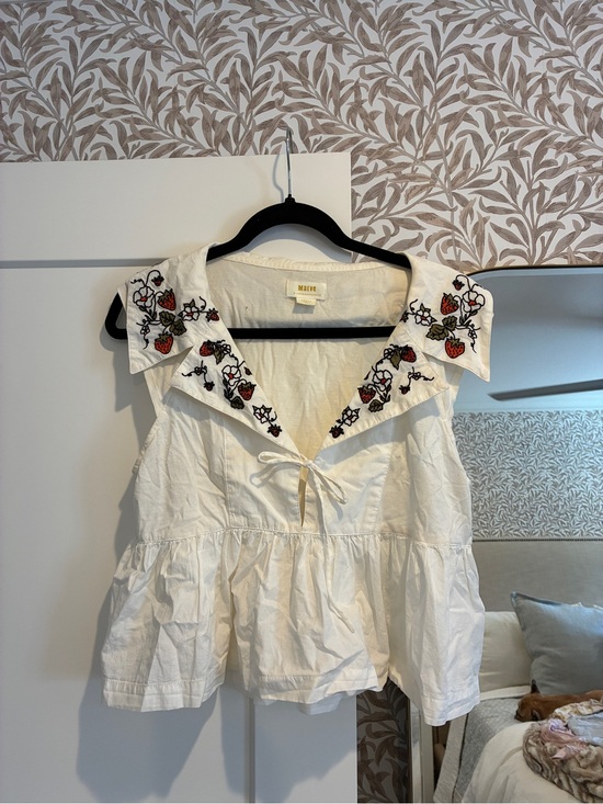 Maeve Tops - Anthropoligie White Embroidered Peplum Cotton Top